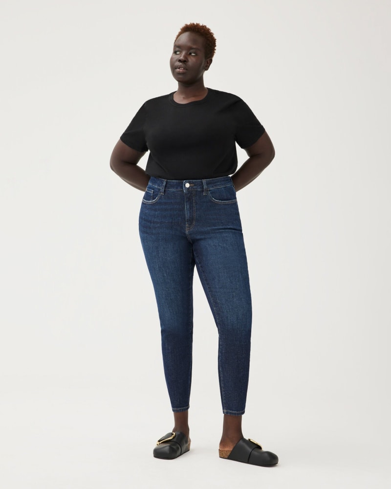 Front of a model wearing a size 14X28 JFK PLUS - SKINNY | LARK in LARK by Warp + Weft. | dia_product_style_image_id:292736